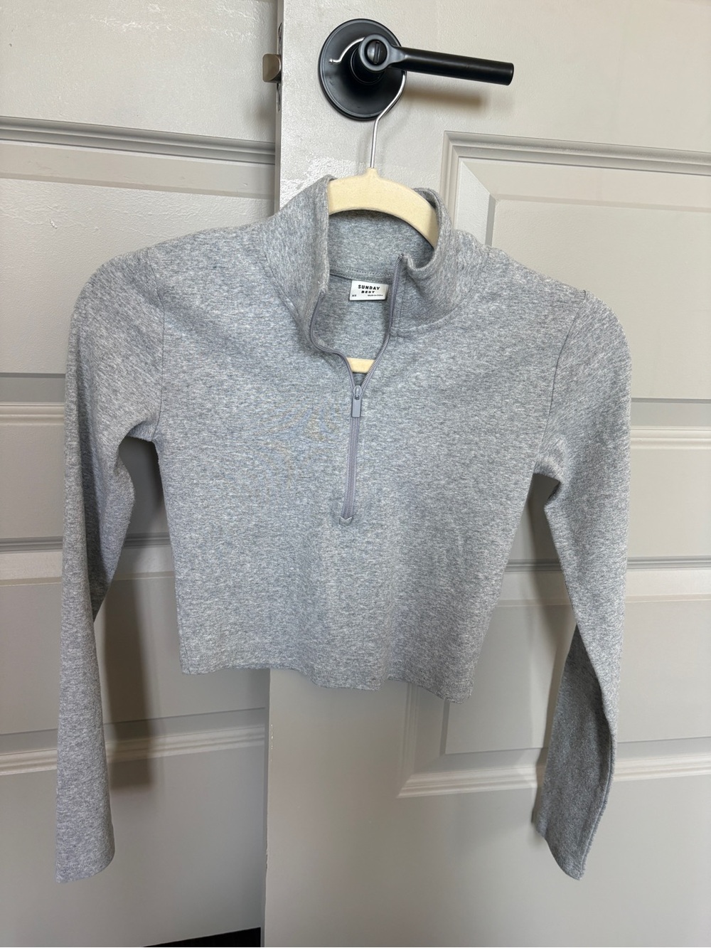 Two Aritzia Cropped Half-Zip Tops in Gray and Black - Picture 2 of 7
